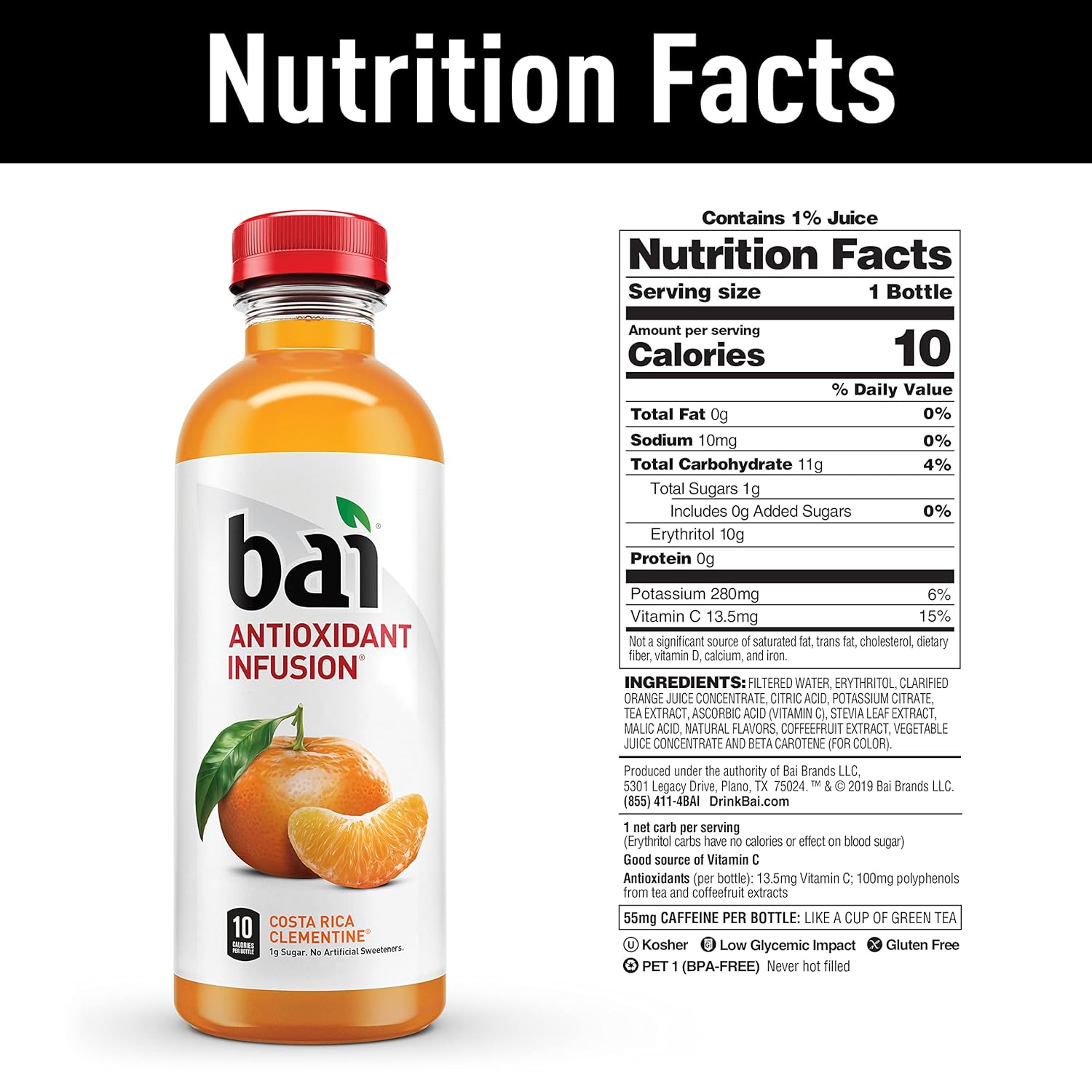 Bai Flavored Water, Safari Variety Pack, Antioxidant Infused Drinks, 18 Fluid Ounce Bottles, 12 Count, 3 Each of Brasilia Blueberry, Costa Rica Clementine, Malawi Mango, Zambia Bing Cherry,18 Fl Oz (Pack of 12) - Image 6